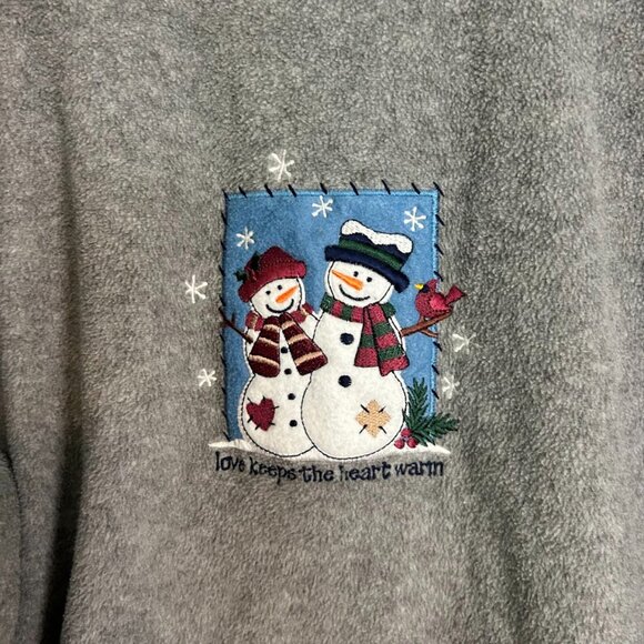 VNTG C&B Sport Woman M Mock Neck Fleece Top Snowmen Appliqué Cottagecore Grandma - Picture 2 of 4
